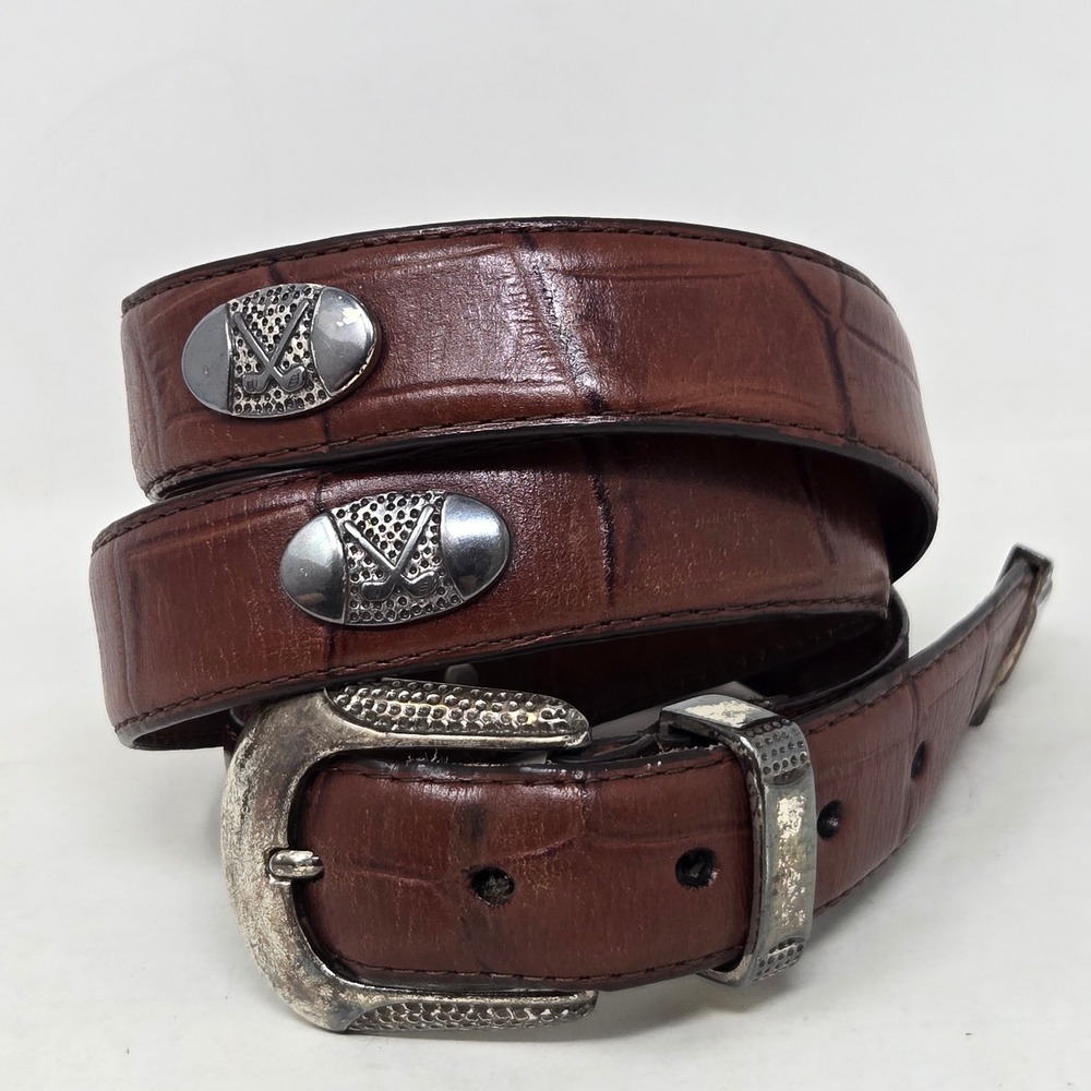 Mens Brown Croco Embossed Leather Golf Belt Silver Western Buckle Golf Clubs 38